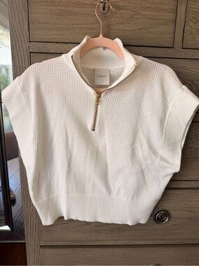 Varley Cream Short Sleeve Half-Zip Knit Sweatshirt